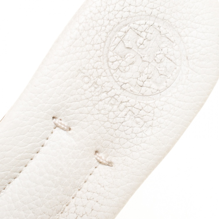 Pre Owned Tory Burch White Leather Selma Wedge Slides Size 36.5