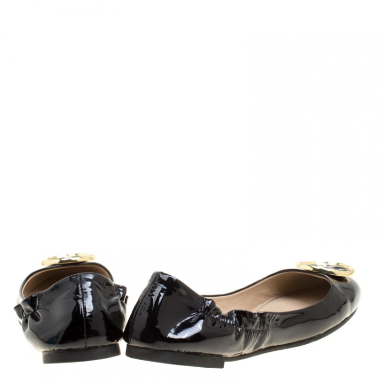 Pre Owned Tory Burch Black Patent Leather Twiggie Scrunch Ballet Flats Size 36