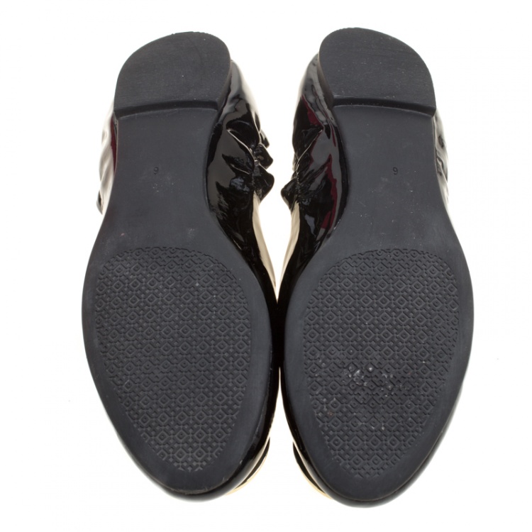 Pre Owned Tory Burch Black Patent Leather Twiggie Scrunch Ballet Flats Size 36