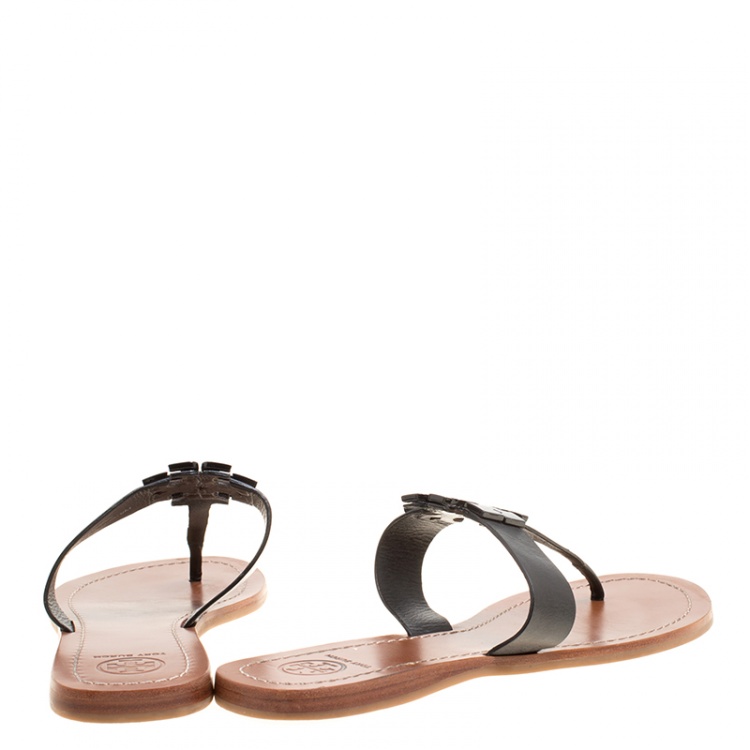 Pre Owned Tory Burch Black Leather Moore Flat Thong Sandals Size 39