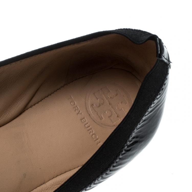 Pre Owned Tory Burch Black Patent Leather Caroline Ballet Flats Size 39.5