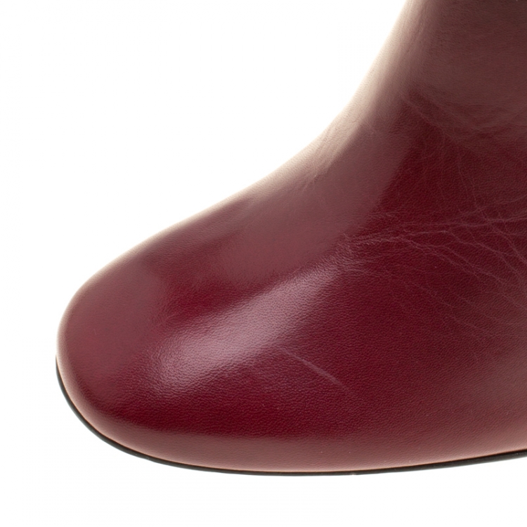 Pre Owned Tory Burch Burgundy Leather Sarava Braid Detail Knee Boots Size 39