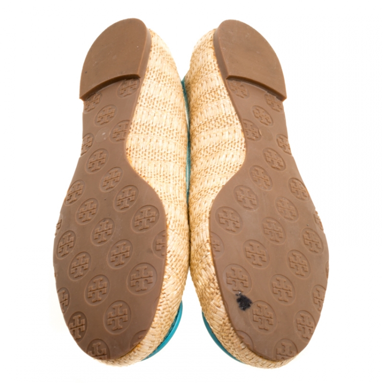 Pre Owned Tory Burch Beige Raffia With Leather Trim Reva Ballet Flats Size 41