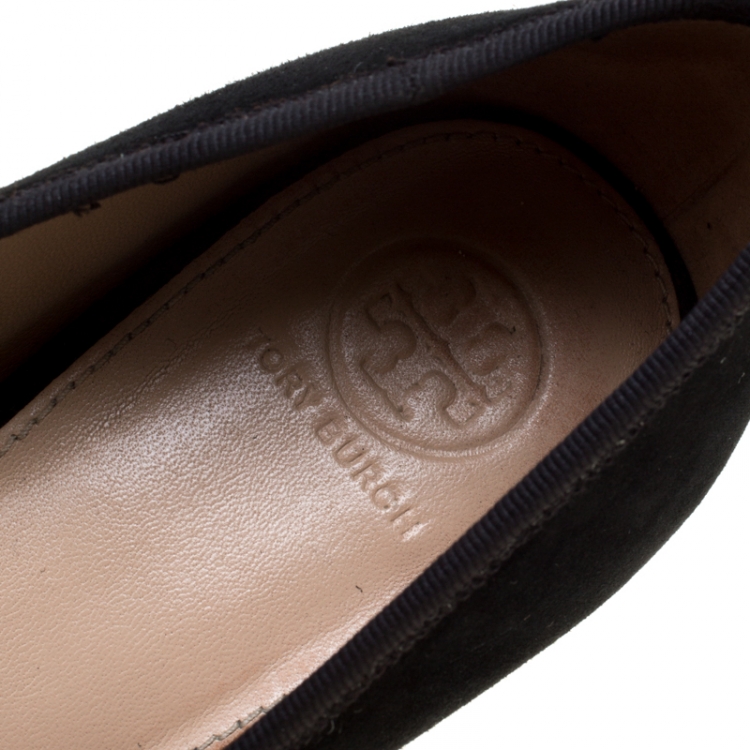 Pre Owned Tory Burch Black Suede Laila Bow Detail Pumps Size 38.5