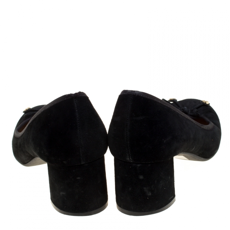 Pre Owned Tory Burch Black Suede Laila Bow Detail Pumps Size 38.5