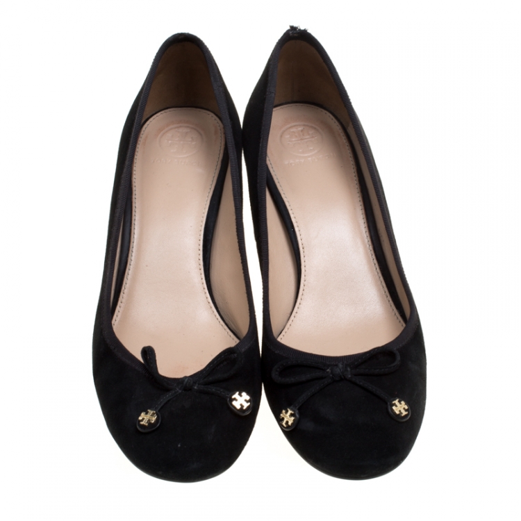 Pre Owned Tory Burch Black Suede Laila Bow Detail Pumps Size 38.5
