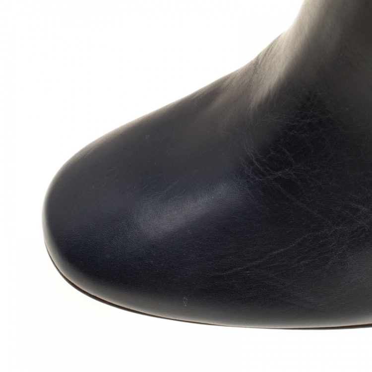 Pre Owned Tory Burch Dark Blue Leather Sarava Braid Detail Knee Boots Size 40