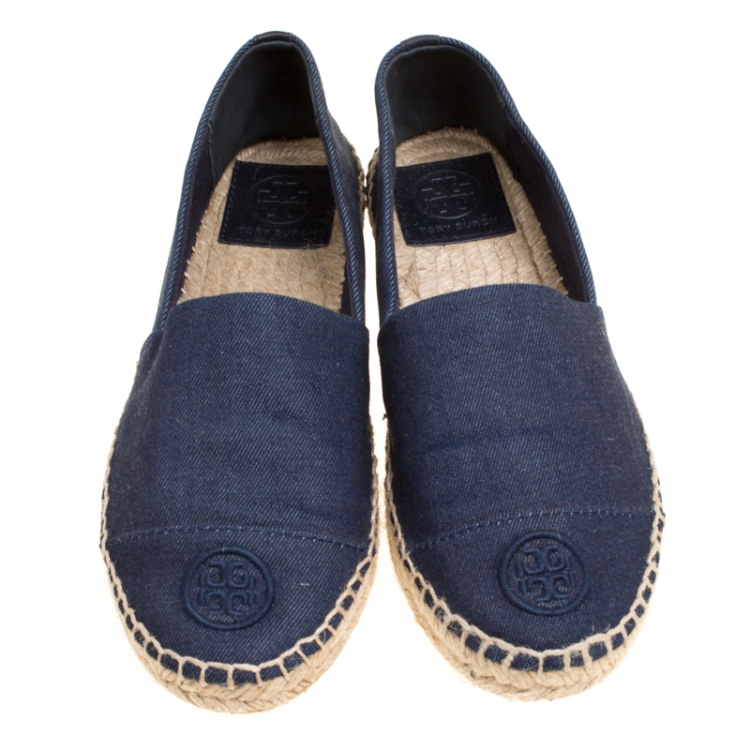 Pre Owned Tory Burch Dark Wash Denim Espadrilles Flats size 38