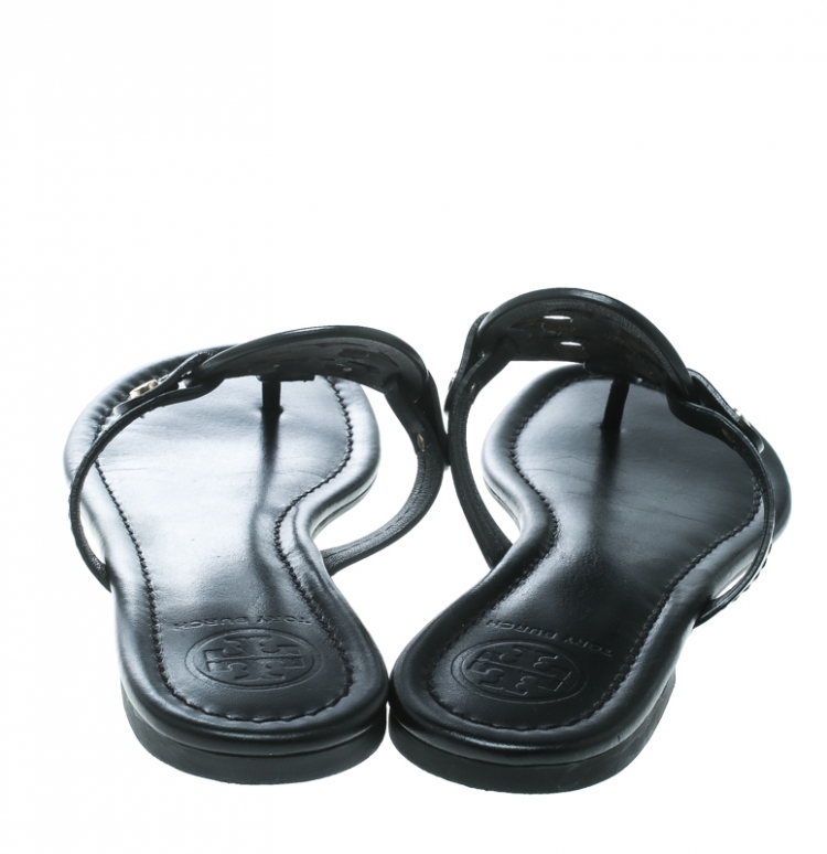 Pre Owned Tory Burch Black Leather Miller Flat Thong Sandals Size 38.5