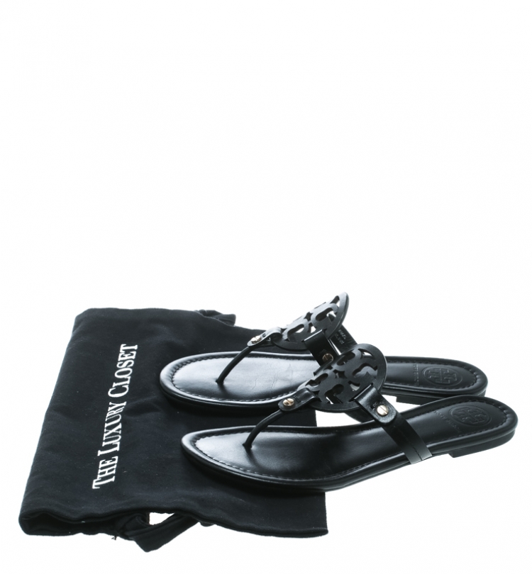 Pre Owned Tory Burch Black Leather Miller Flat Thong Sandals Size 38.5