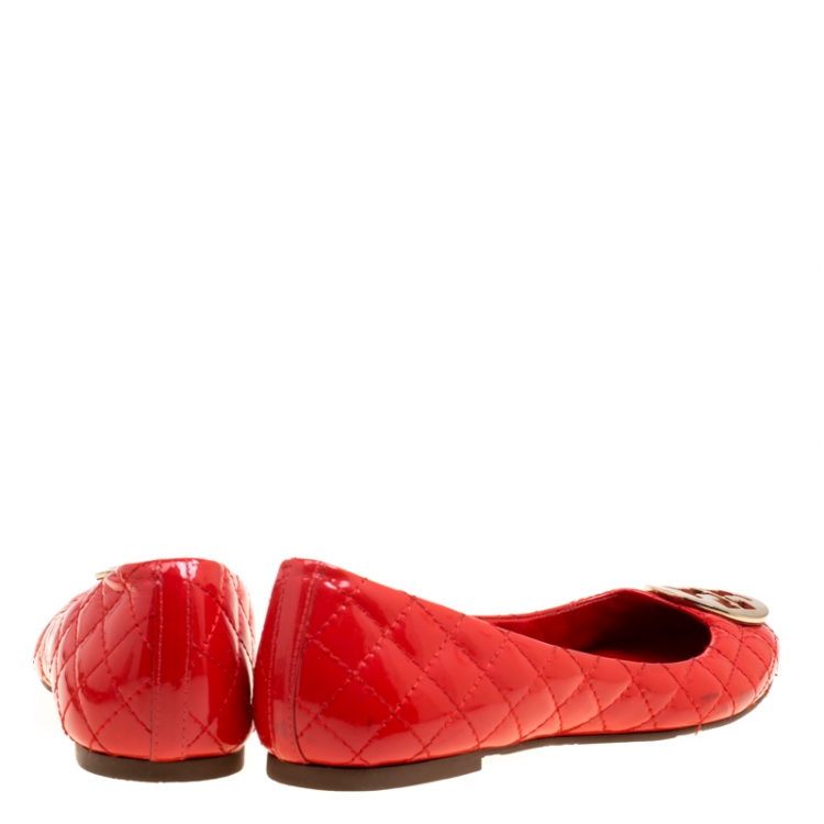 Pre Owned Tory Burch Red Quilted Leather Quinn Ballet Flats Size 40