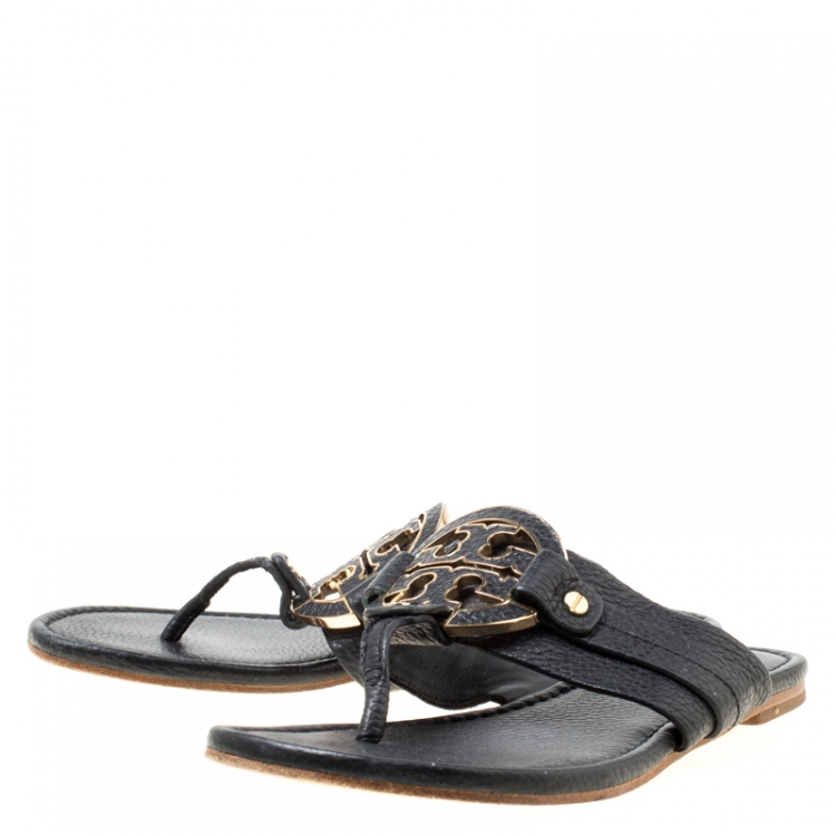 Pre Owned Tory Burch Black Leather Flat Thong Sandals Size 35.5
