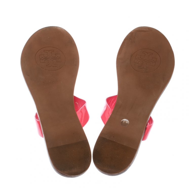 Pre Owned Tory Burch Bougainvillea Pink Patent Leather Cameron Flat Thong Sandals Size 39