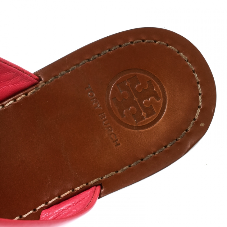 Pre Owned Tory Burch Bougainvillea Pink Patent Leather Cameron Flat Thong Sandals Size 39
