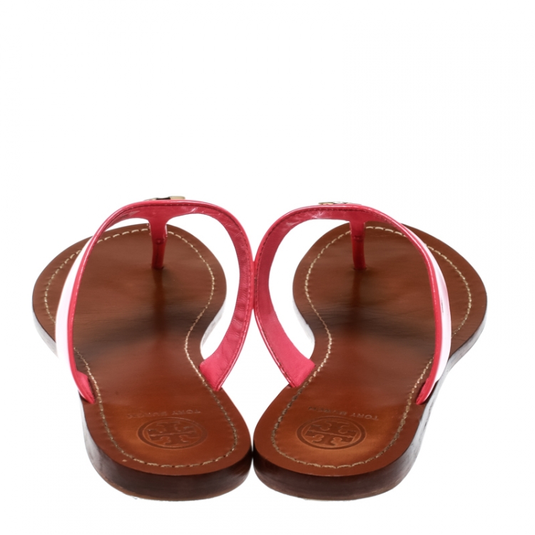Pre Owned Tory Burch Bougainvillea Pink Patent Leather Cameron Flat Thong Sandals Size 39