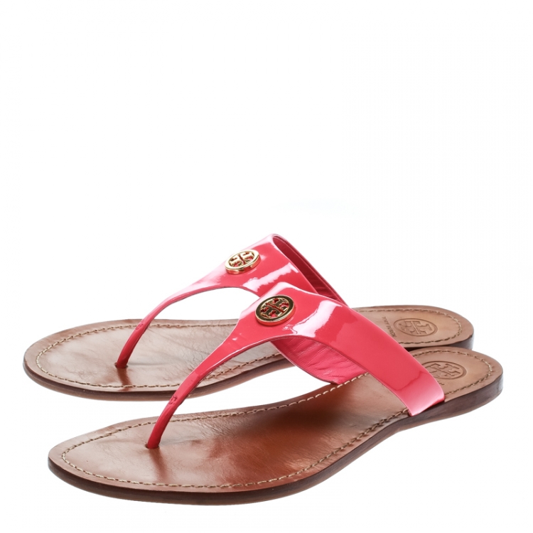 Pre Owned Tory Burch Bougainvillea Pink Patent Leather Cameron Flat Thong Sandals Size 39