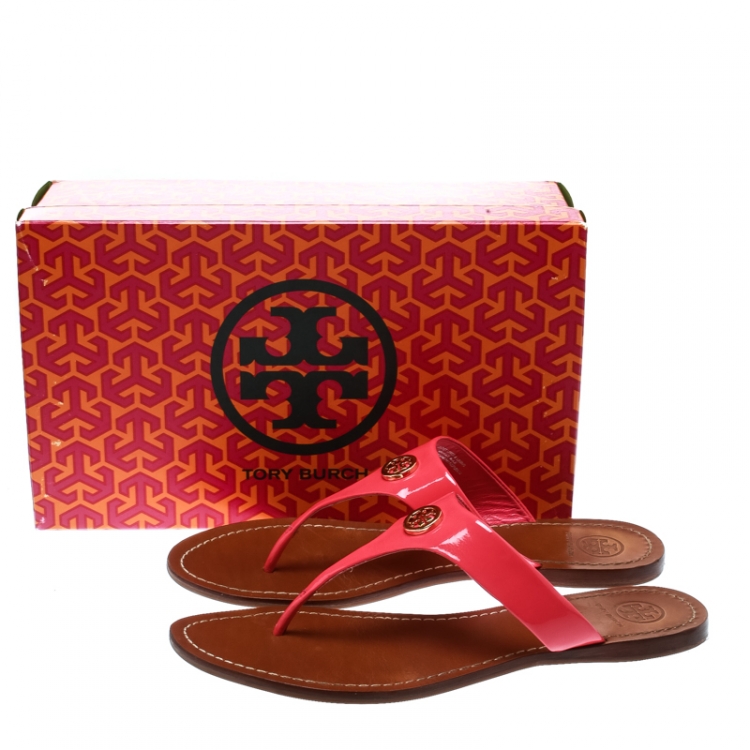 Pre Owned Tory Burch Bougainvillea Pink Patent Leather Cameron Flat Thong Sandals Size 39