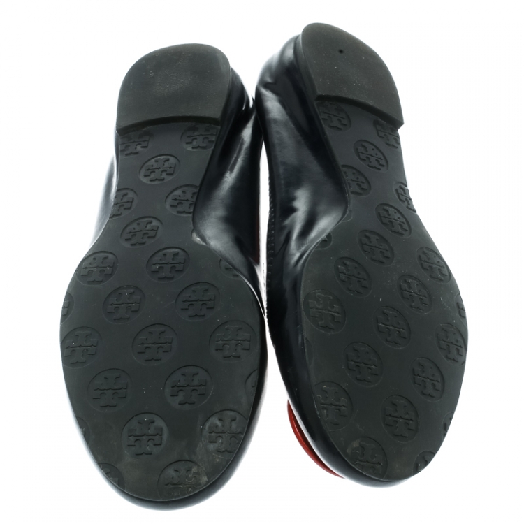 Pre Owned Tory Burch Dark Blue Leather Minnie Scrunch Ballet Flats Size 38