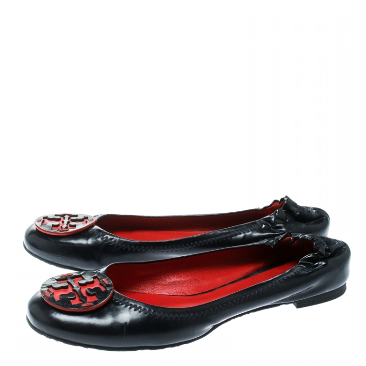 Pre Owned Tory Burch Dark Blue Leather Minnie Scrunch Ballet Flats Size 38