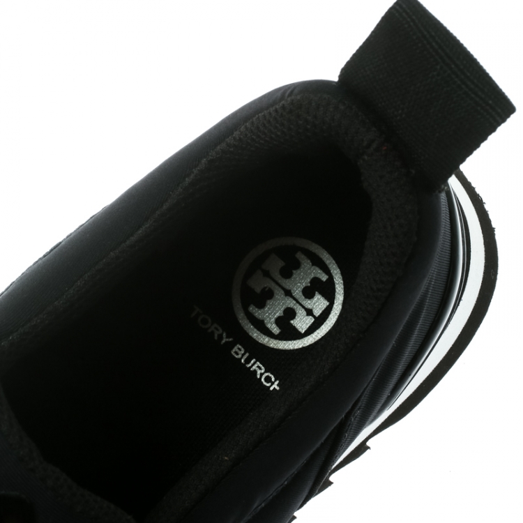 Pre Owned Tory Burch Black Neoprene Fabric Blossom Floral Detail Slip On Sneaker Size 37
