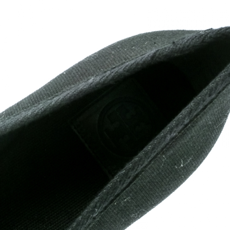 Pre Owned Tory Burch Black Canvas Jackie Espadrille Wedge Pumps Size 40