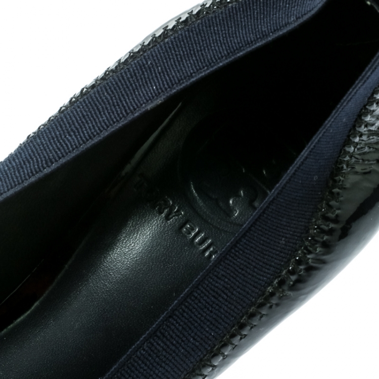 Pre Owned Tory Burch Blue Patent Leather Caroline Reva Scrunch Pumps Size 36.5