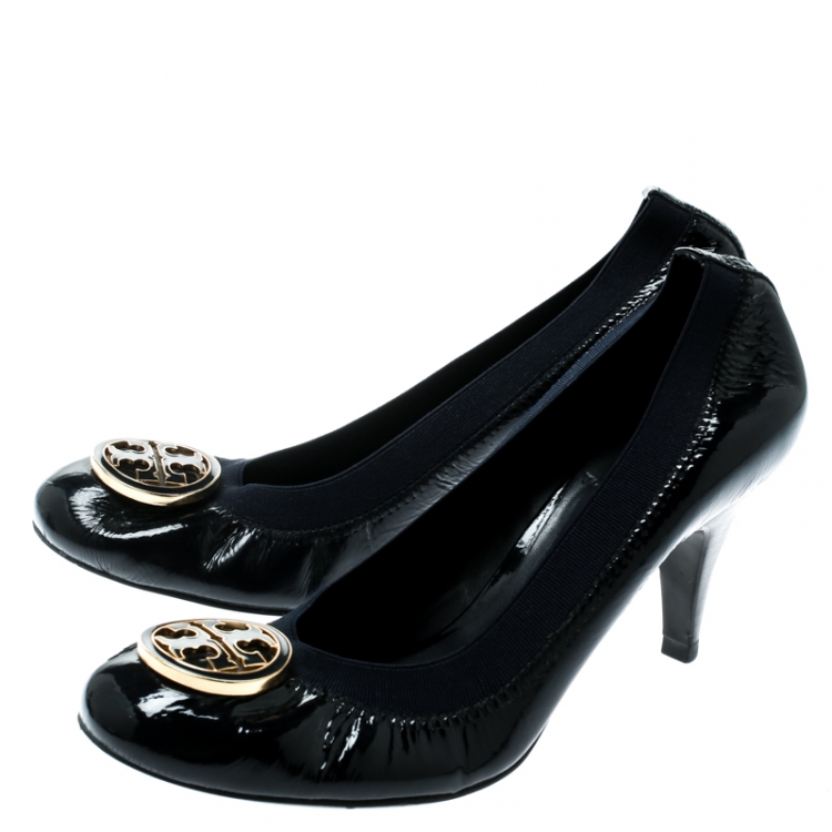 Pre Owned Tory Burch Blue Patent Leather Caroline Reva Scrunch Pumps Size 36.5