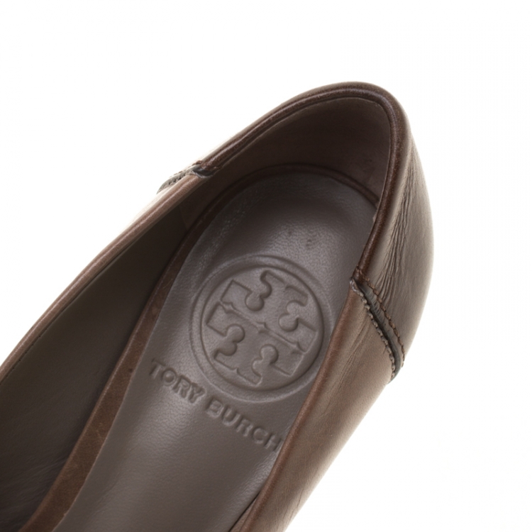 Pre Owned Tory Burch Multicolor Leather Taupe Block Heel Pumps Size 36