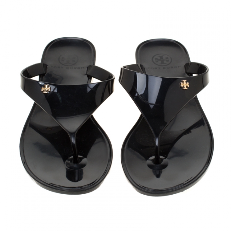 Pre Owned Tory Burch Black Rubber Speer Flat Thong Sandals Size 36