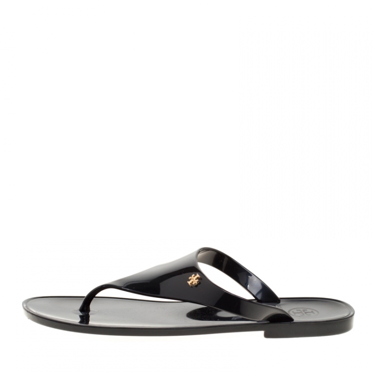 Pre Owned Tory Burch Black Rubber Speer Flat Thong Sandals Size 36