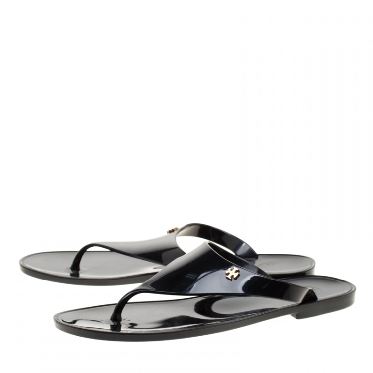 Pre Owned Tory Burch Black Rubber Speer Flat Thong Sandals Size 36