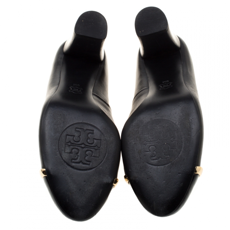 Pre Owned Tory Burch Black Leather Cap Toe Pacey Pumps Size 36