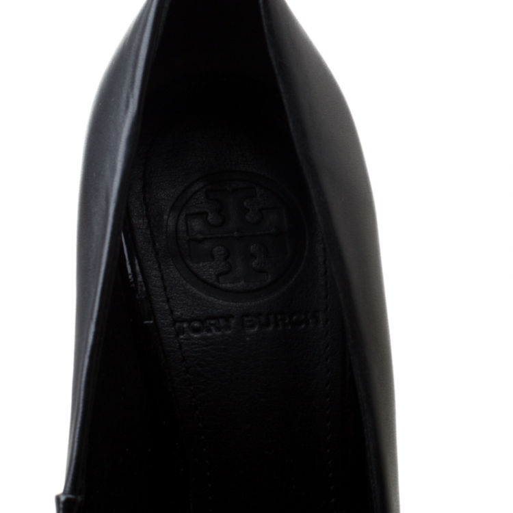 Pre Owned Tory Burch Black Leather Cap Toe Pacey Pumps Size 36