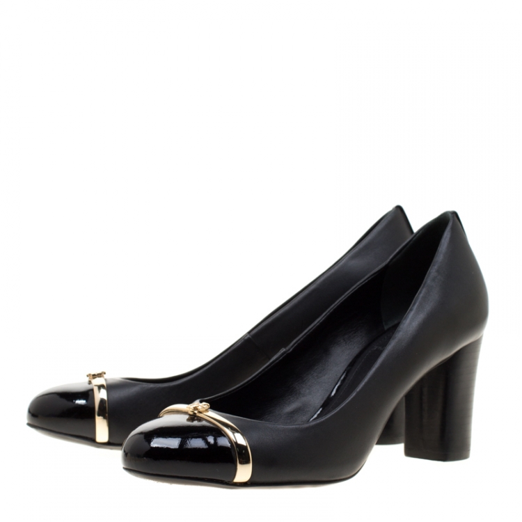 Pre Owned Tory Burch Black Leather Cap Toe Pacey Pumps Size 36