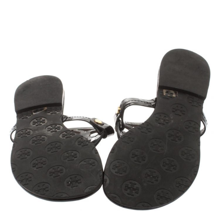 مملوكة مسبقًا Tory Burch Black Leather Miller Flat Thong Sandals Size 36.5