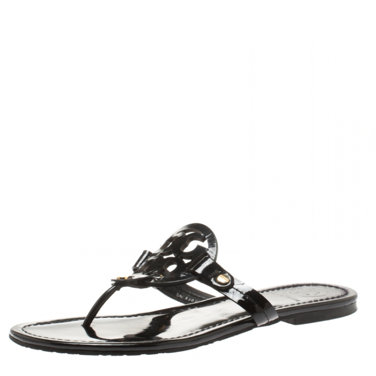مملوكة مسبقًا Tory Burch Black Leather Miller Flat Thong Sandals Size 36.5