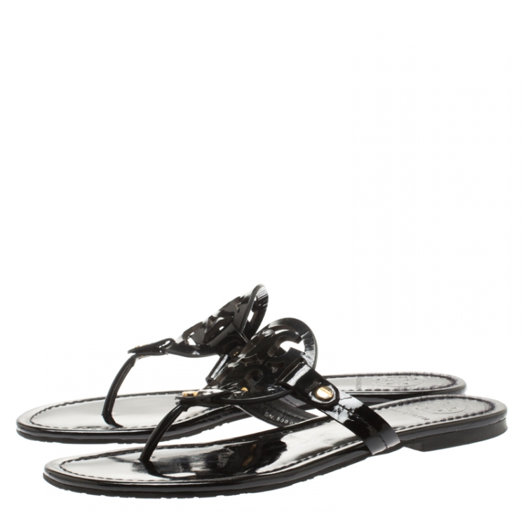 مملوكة مسبقًا Tory Burch Black Leather Miller Flat Thong Sandals Size 36.5