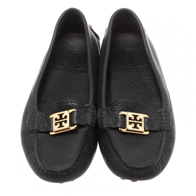  Tory Burch Blue Leather Kendrick Loafers Size 38.5