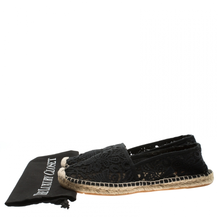 Pre Owned Tory Burch Black Cotton Lace And Mesh Jackie Espadrilles Size 39.5