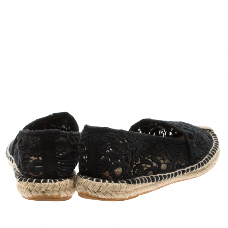 Pre Owned Tory Burch Black Cotton Lace And Mesh Jackie Espadrilles Size 39.5