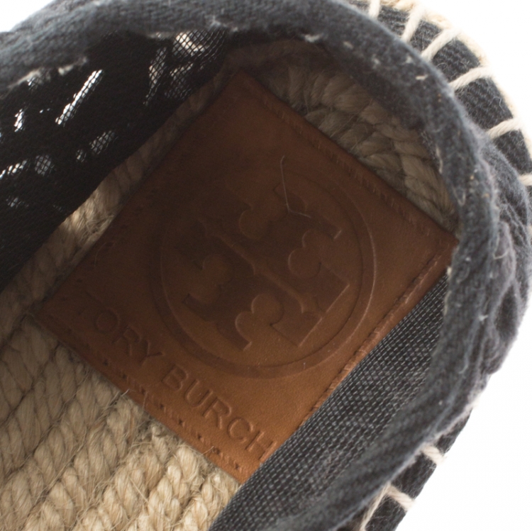 Pre Owned Tory Burch Black Cotton Lace And Mesh Jackie Espadrilles Size 39.5