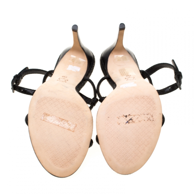 مملوكة مسبقًا Tory Burch Black Saffiano Leather Logo T Strap Sandals Size 37