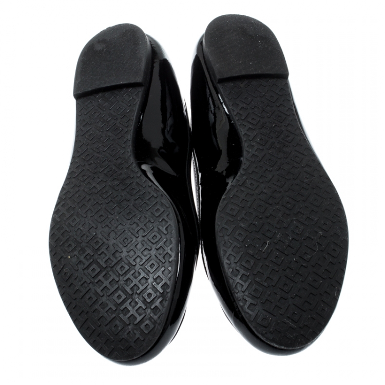 Pre Owned Tory Burch Black Patent Leather Luisa Micro Ballet Flats Size 36