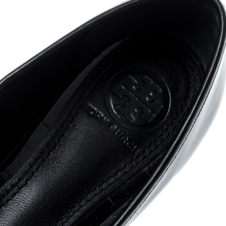 Pre Owned Tory Burch Black Patent Leather Luisa Micro Ballet Flats Size 36