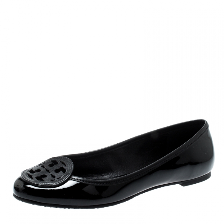 Pre Owned Tory Burch Black Patent Leather Luisa Micro Ballet Flats Size 36