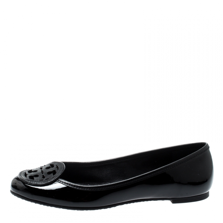 Pre Owned Tory Burch Black Patent Leather Luisa Micro Ballet Flats Size 36
