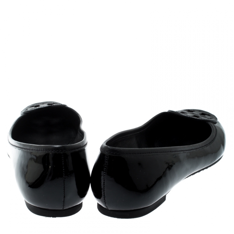 Pre Owned Tory Burch Black Patent Leather Luisa Micro Ballet Flats Size 36