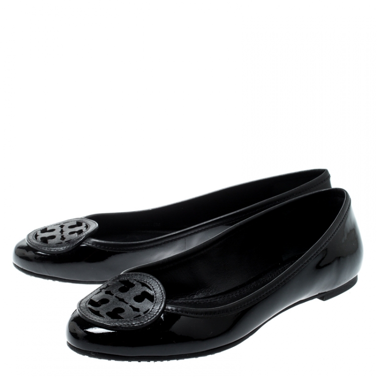 Pre Owned Tory Burch Black Patent Leather Luisa Micro Ballet Flats Size 36