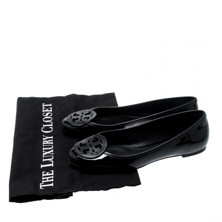 Pre Owned Tory Burch Black Patent Leather Luisa Micro Ballet Flats Size 36
