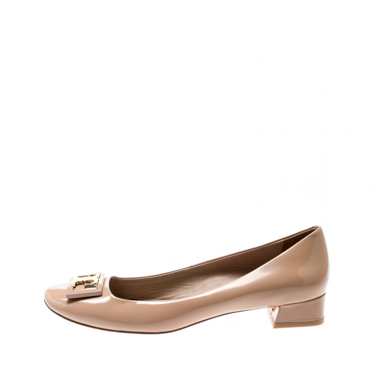 Pre Owned Tory Burch Beige Patent Leather Gigi Ballet Flats Size 39